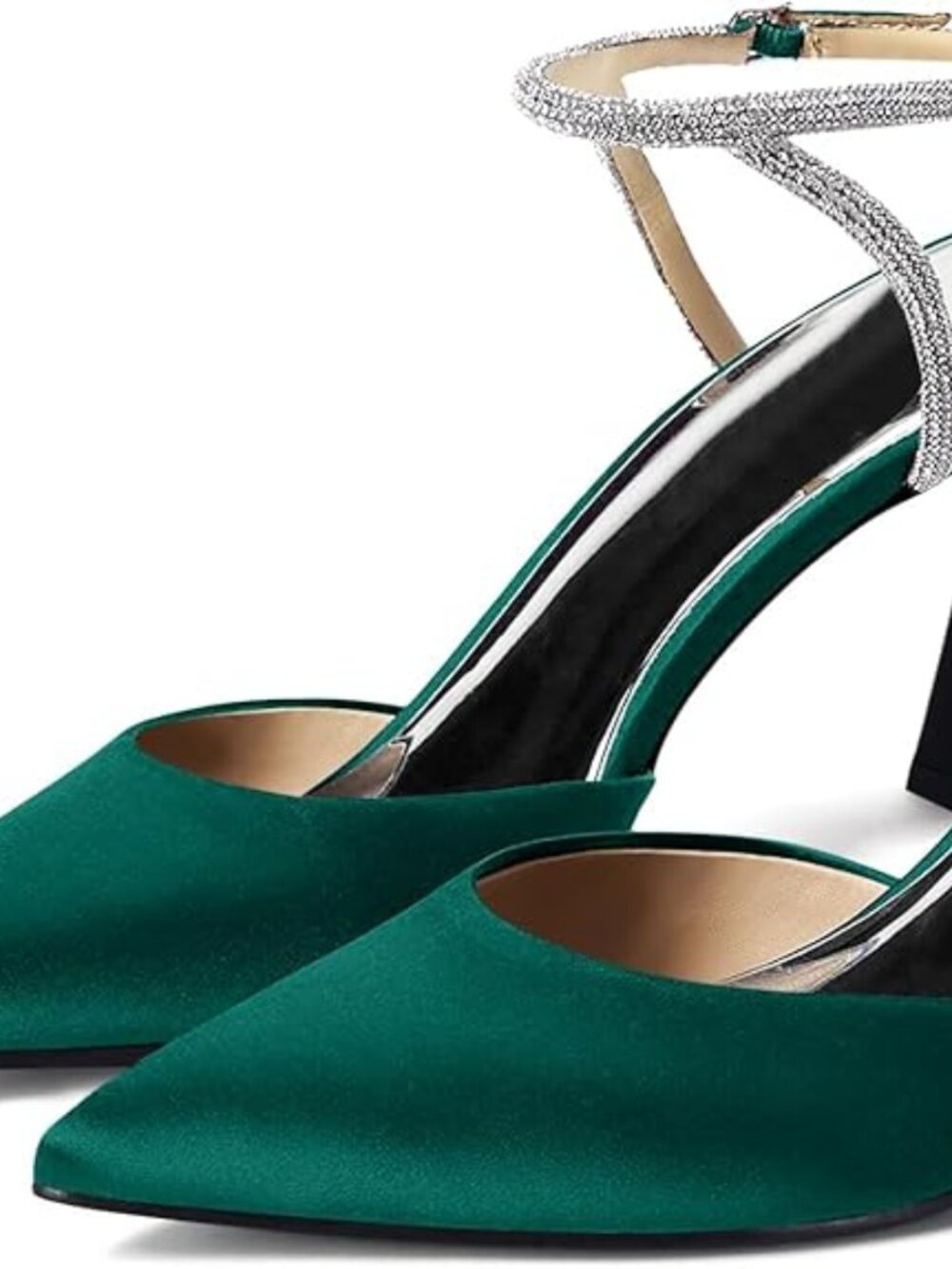 Women Rhinestone Heels Kitten High Satin Pumps Pointed Toe Sparkly Sexy Wedding